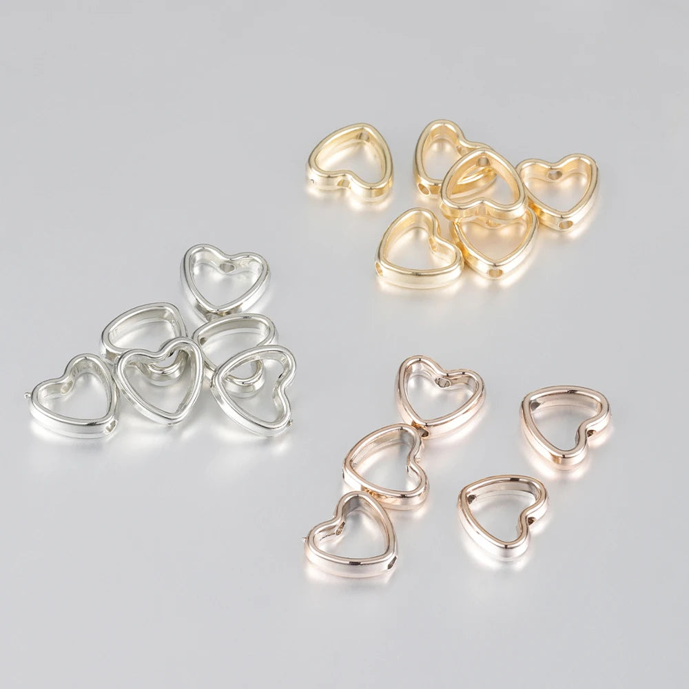 Heart Frame Wrapped Bead Double Stright Hole Spacers Loose Beads