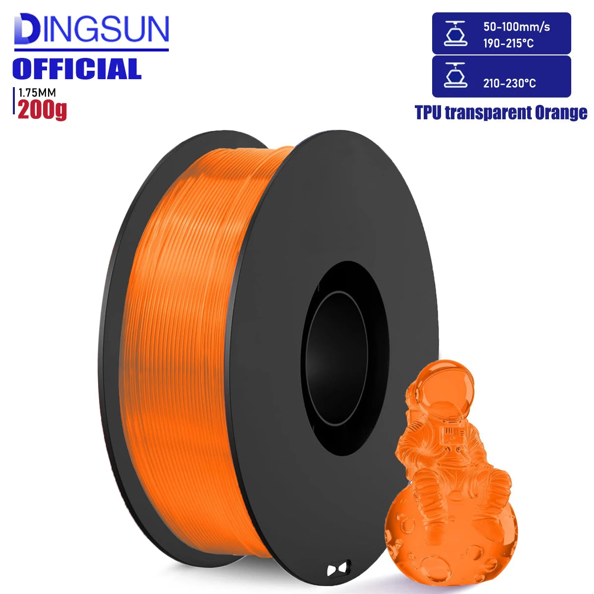 TPU Filament 1.75mm 95A Transparent | ±0.03mm | 250g–1KG