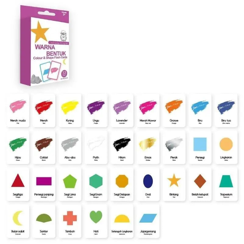 33-Piece Indonesian & English Bilingual Flashcards for Kids