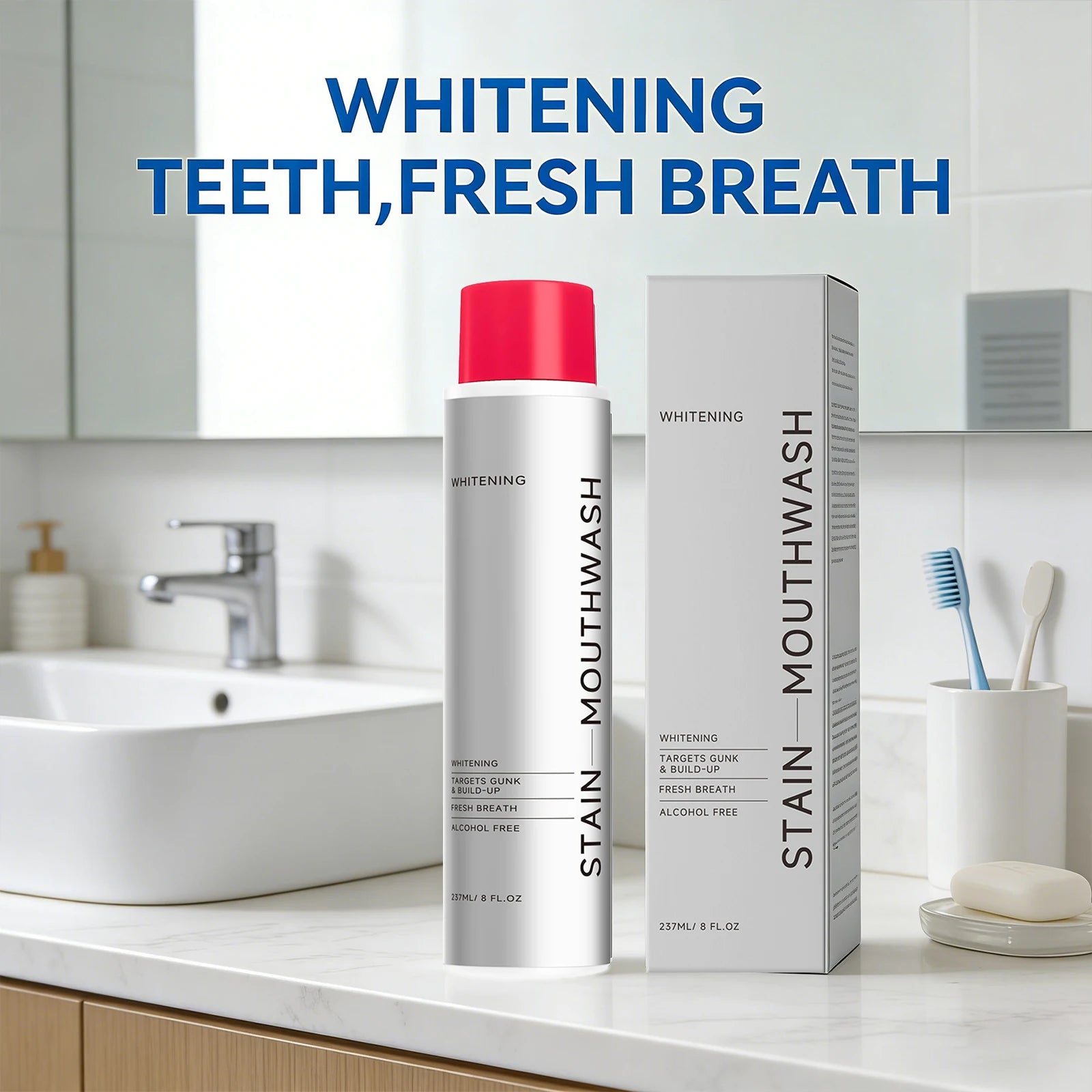 Whitening Stain Mouthwash Clean Food Residue Reduce Dental Plaque Eliminate Odors Freshing Breath Alcohol Free Daily Teeth Care Peaceful Pleasures Health and Wellness