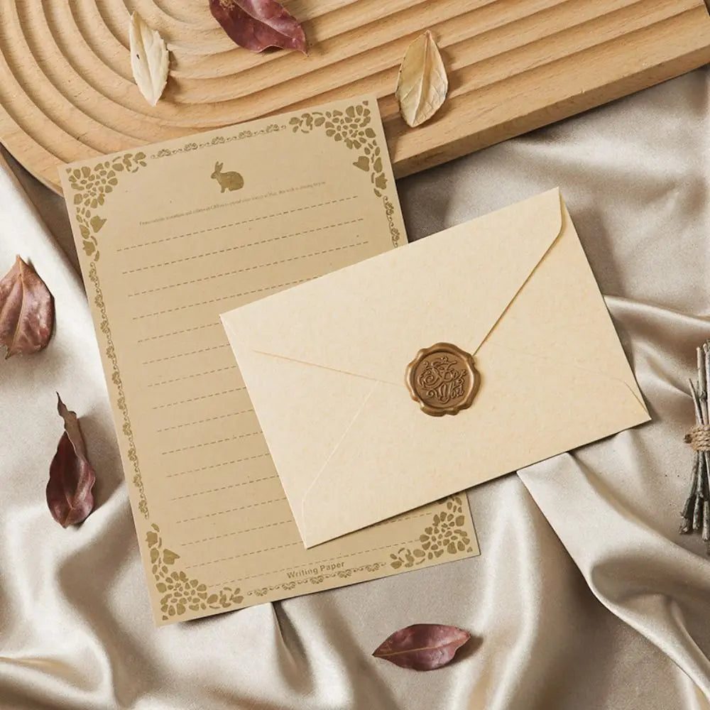 10pcs Vintage Envelopes Set Sheepskin Envelope Bronzed Seal Blessing Thank Envelope Invitation Card Nostalgia Art Peaceful Pleasures Health and Wellness Style 10