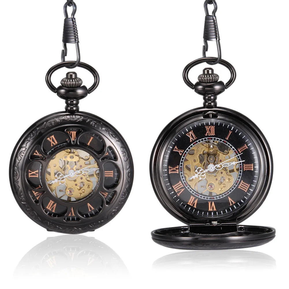 Vintage Quartz Pocket Watch with Chain | Roman Numeral Gift