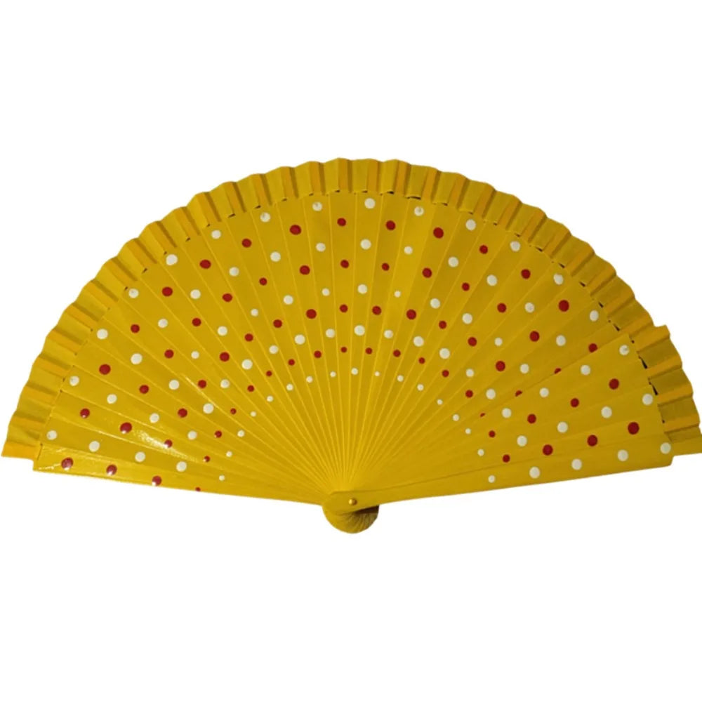 Flamenco Spanish Folding Fan – Dots Pattern Wood Handle 42cm