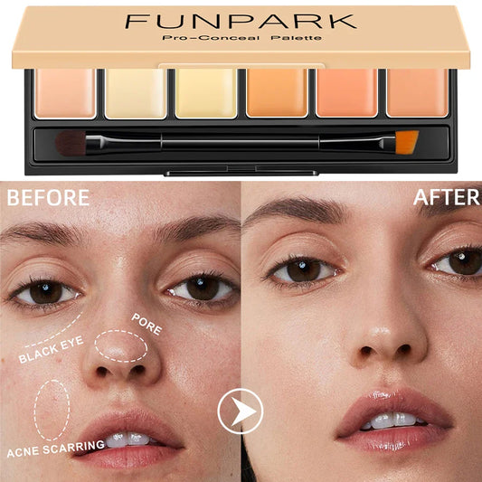 FUNPARK 6-Color Concealer Contour Cream Palette with Brush Concealer Cream Palette Oasis Select