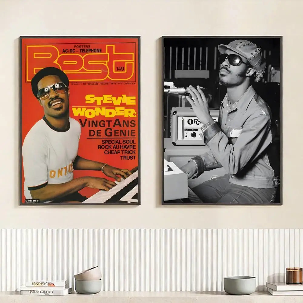 Singer S-Stevie Wonder Poster HD Self Adhesive Waterproof Wall Art Ideal for Home Office Dorm Bedroom Great Gift Peaceful Pleasures Health and Wellness