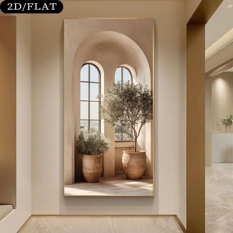 1pc Extra Large Modern Minimalist Canvas Wall Art Print Frameless Olive Tree Arch Window Scene Living Room Wall Pictures Artwork Peaceful Pleasures Health and Wellness