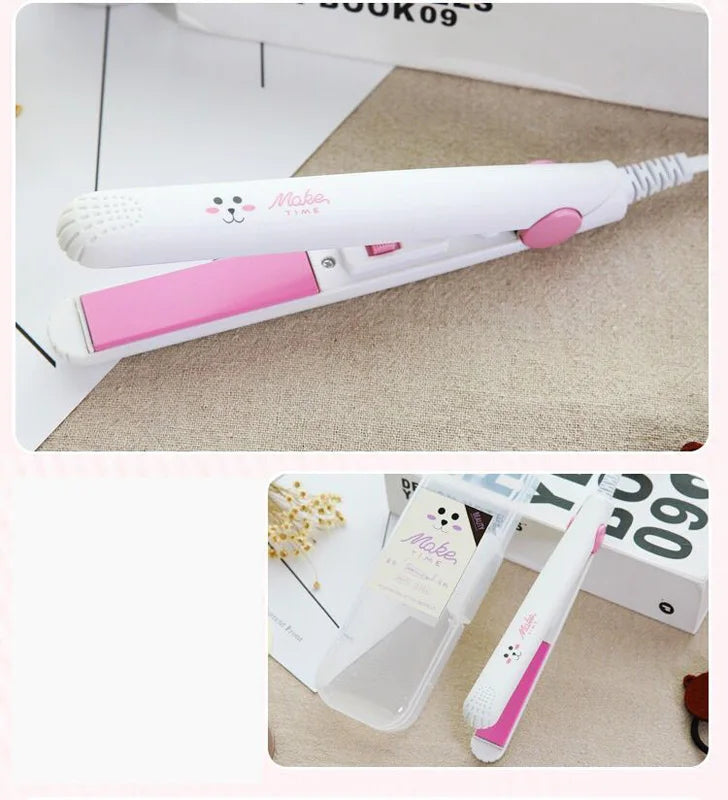 Hair Straightener Flat Iron 2 in 1 Mini Bangs Hair Straightener Beauty Flat Iron Heating Curler Ceramic Tourmaline Plate Peaceful Pleasures Health and Wellness WHITE UK