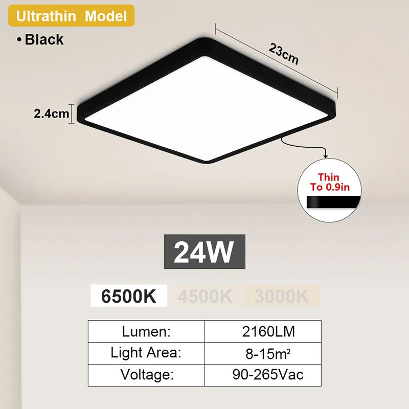 RUNTOIN 24W-36W Ultra-Thin Square LED Flush Mount Ceiling Light