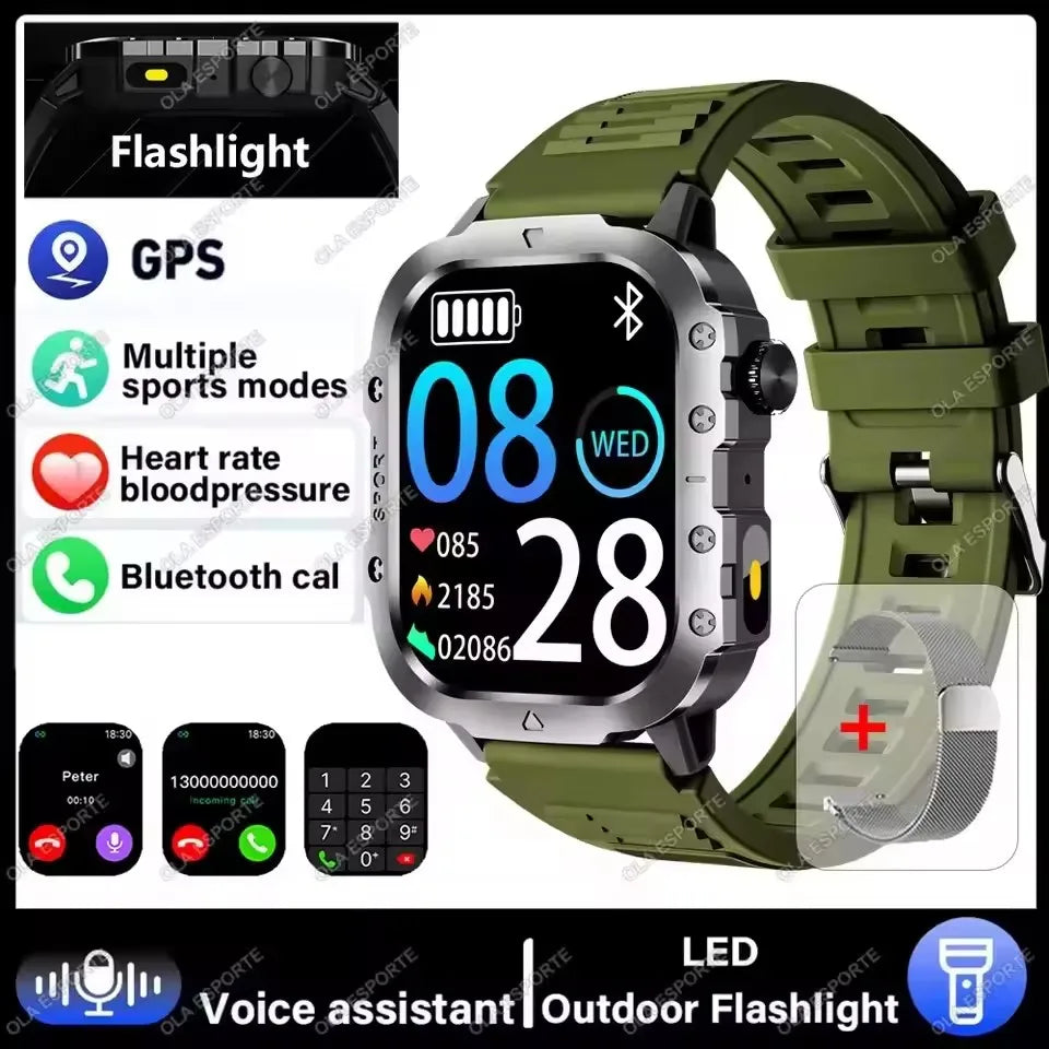 2026 New Military-grade Smart Watch Men GPS Flashlight 3ATM Waterproof Watch Bluetooth Call 100+Sport Outdoor Smartwatch Pk HW12 Peaceful Pleasures Health and Wellness 2.01 Gr22WhMilan