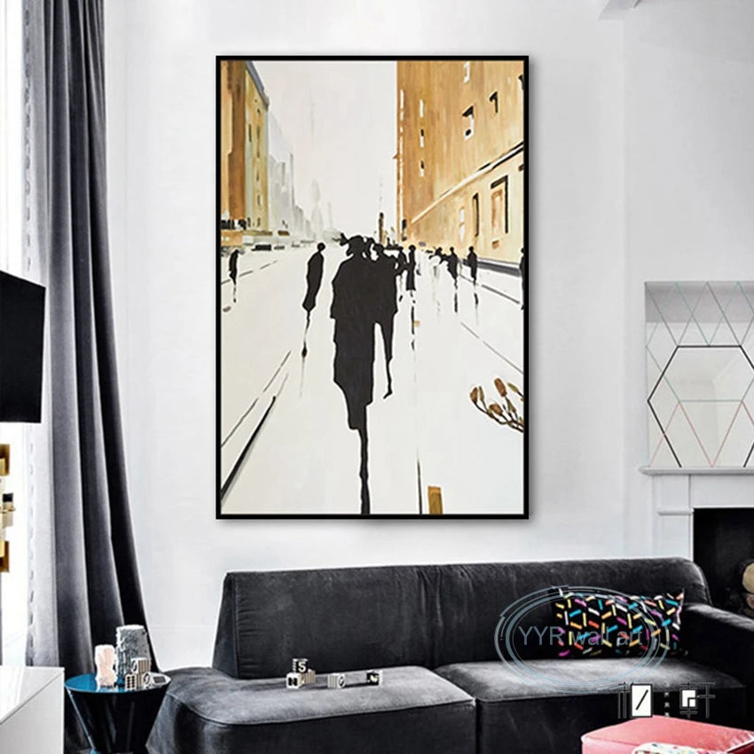 New Abstract Gold Foil Street Scene Oil Painting Custom Wall Art Decoration Hanging Picture High Quality Handmade Canvas Poster Peaceful Pleasures Health and Wellness