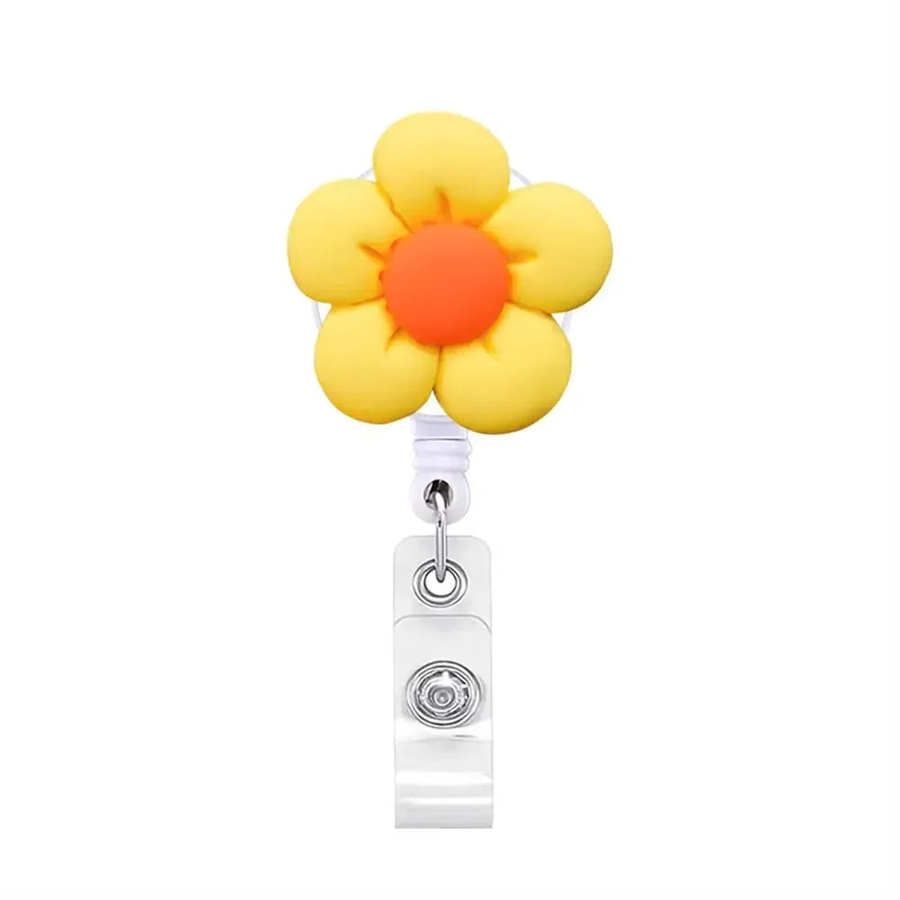 Cute Chest Card Flower Work Card Clip Keys Lanyard ID Card Clips Name Card Holder Nurse Badge Holder Retractable Badge Reel Peaceful Pleasures Health and Wellness Yellow