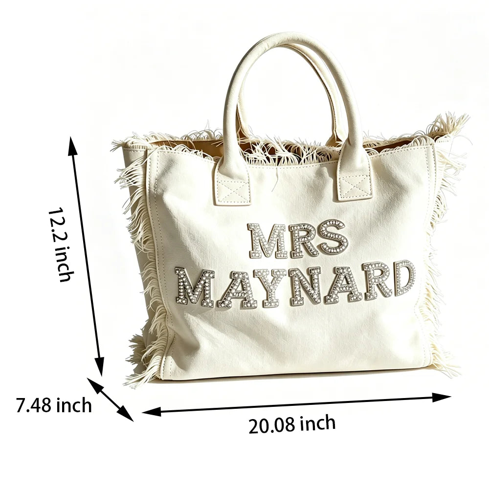 Pearl Letters Bride Tote Bag | Personalized Bridal Shower Gift Bridal Tote Bag Peaceful Pleasures Health and Wellness