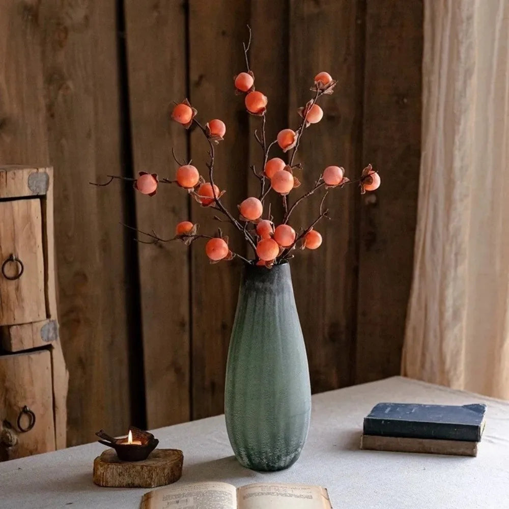 8-Head Artificial Persimmon Branch | Realistic Fake Fruit Décor