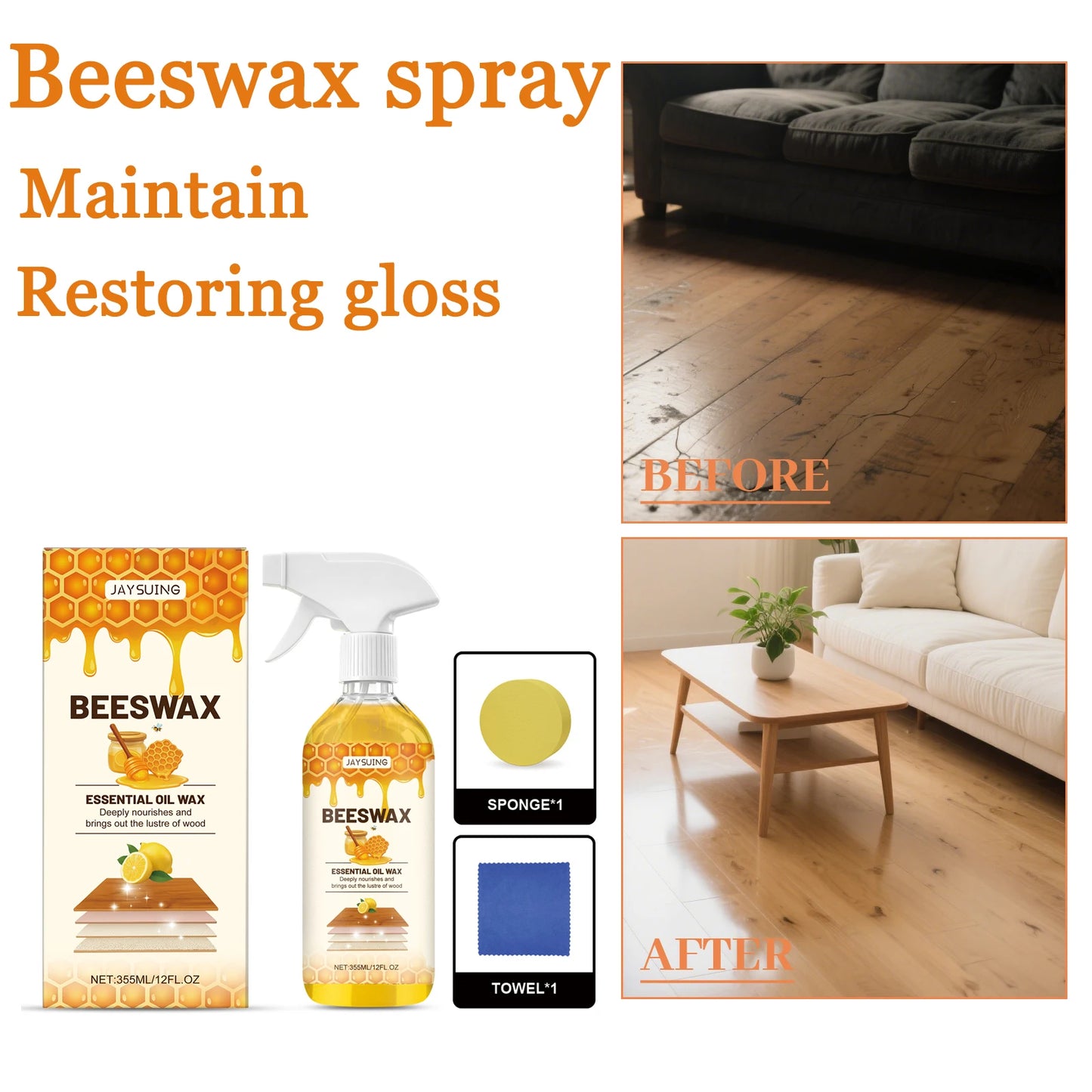 Beeswax Furniture Spray 355ml – Clean, Polish & Restore Wood Furniture Polish Spray Peaceful Pleasures Health and Wellness