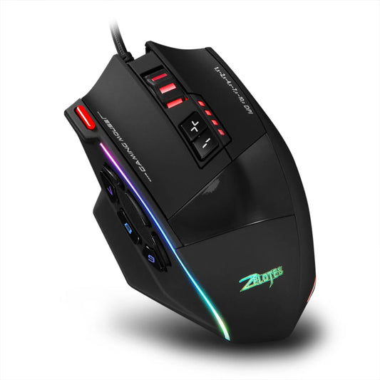 Zelotes C-13 Wired Gaming Mouse 13 Keys 10000 DPI RGB 128KB Wired Gaming Mouse Peaceful Pleasures Health and Wellness Default Title