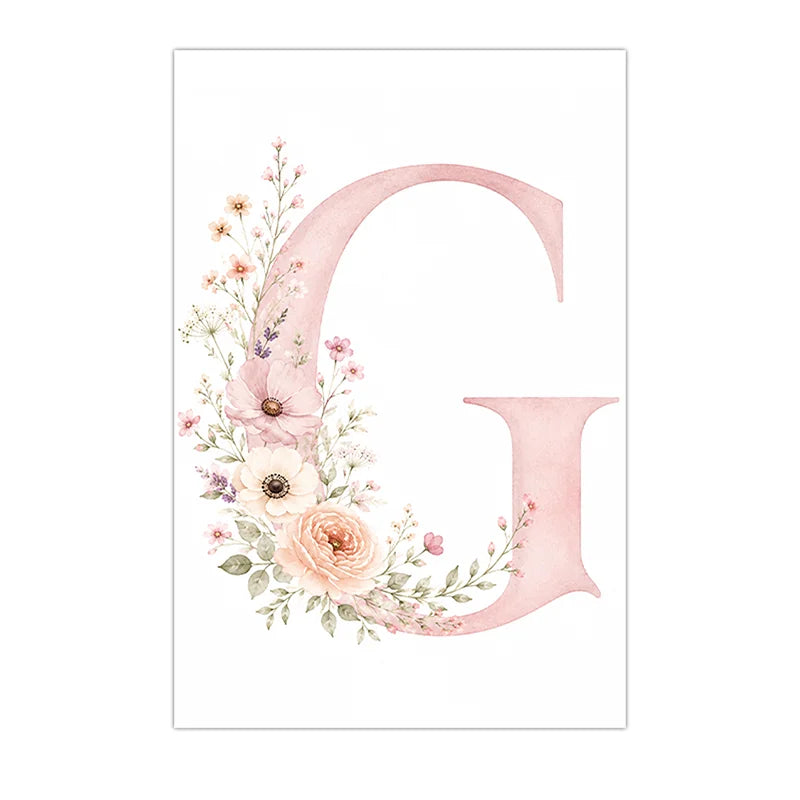 Custom Alphabet Wall Art Floral Rainbow Letter Canvas Painting Pink Poster Print Kids Room Wall Decor Peaceful Pleasures Health and Wellness