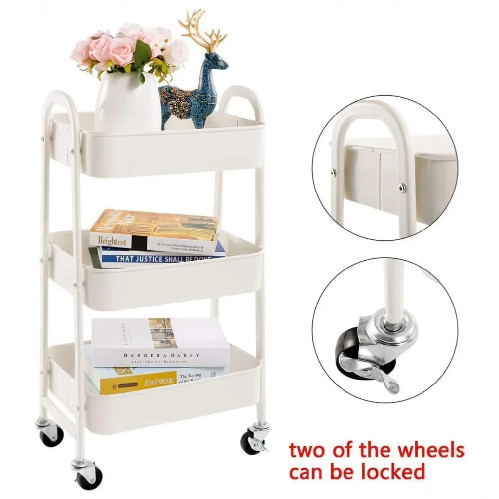 3-Tier Rolling Storage Cart with Wheels – Kitchen, Bath & Office