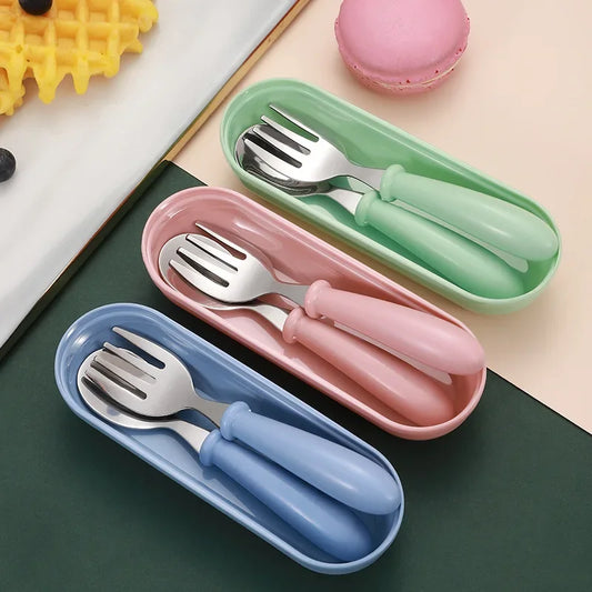 Children Spoon Forks Box Kids Stainless Steel Cutlery Portable Baby Peaceful Pleasures Health and Wellness