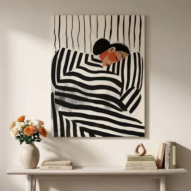 Modern Black & White Abstract Canvas Wall Art Print | Home Decor
