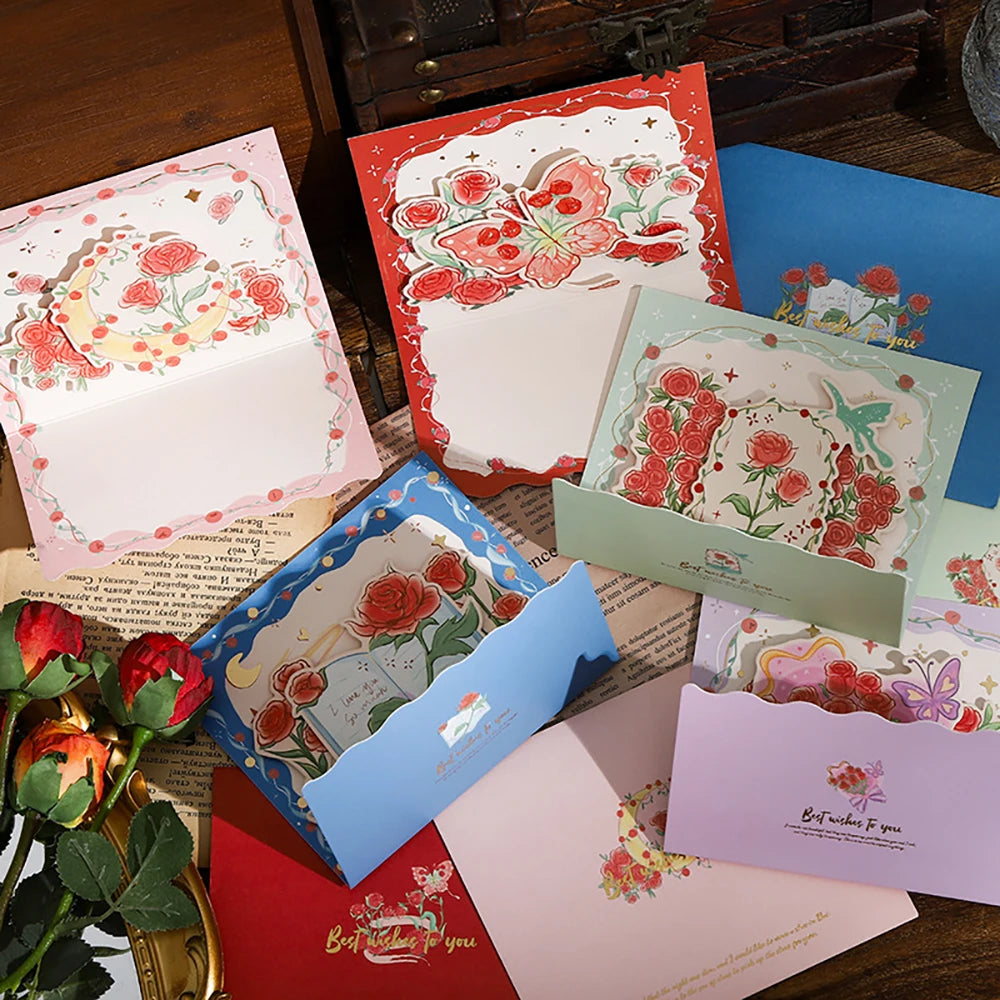 Stamping Rose Three-dimensional Greeting Card Individually Packaged