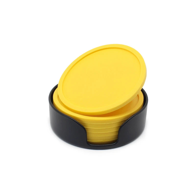 6-Piece Non-Slip Silicone Coaster Set with Holder – Round Cup Mats for Home & Kitchen