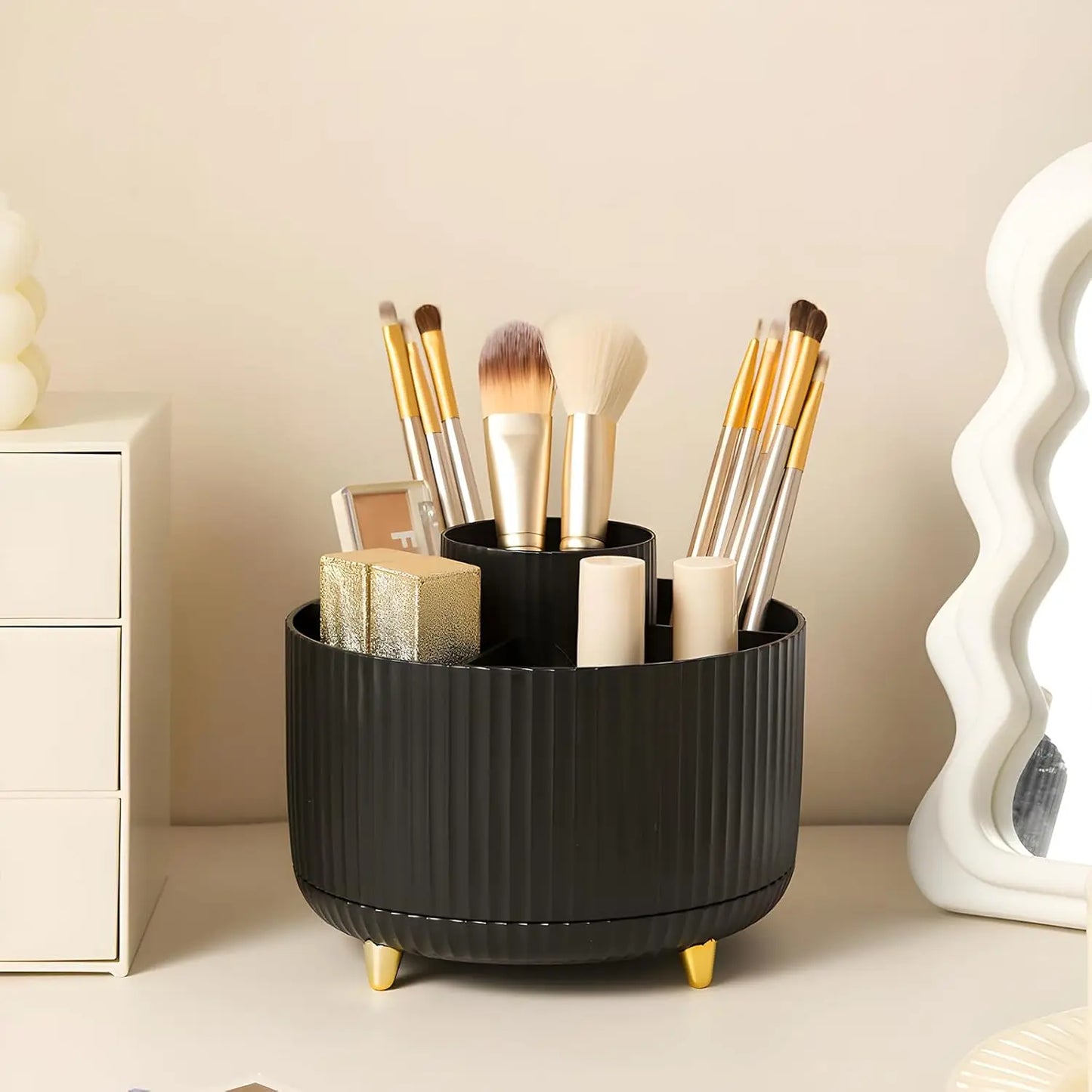 360° Rotating Makeup Organizer | 5-Slot Cosmetic Brush Holder