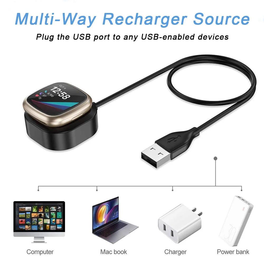 Fitbit Versa 4/3 & Sense 2/1 Magnetic USB Charging Cable Dock Peaceful Pleasures Health and Wellness