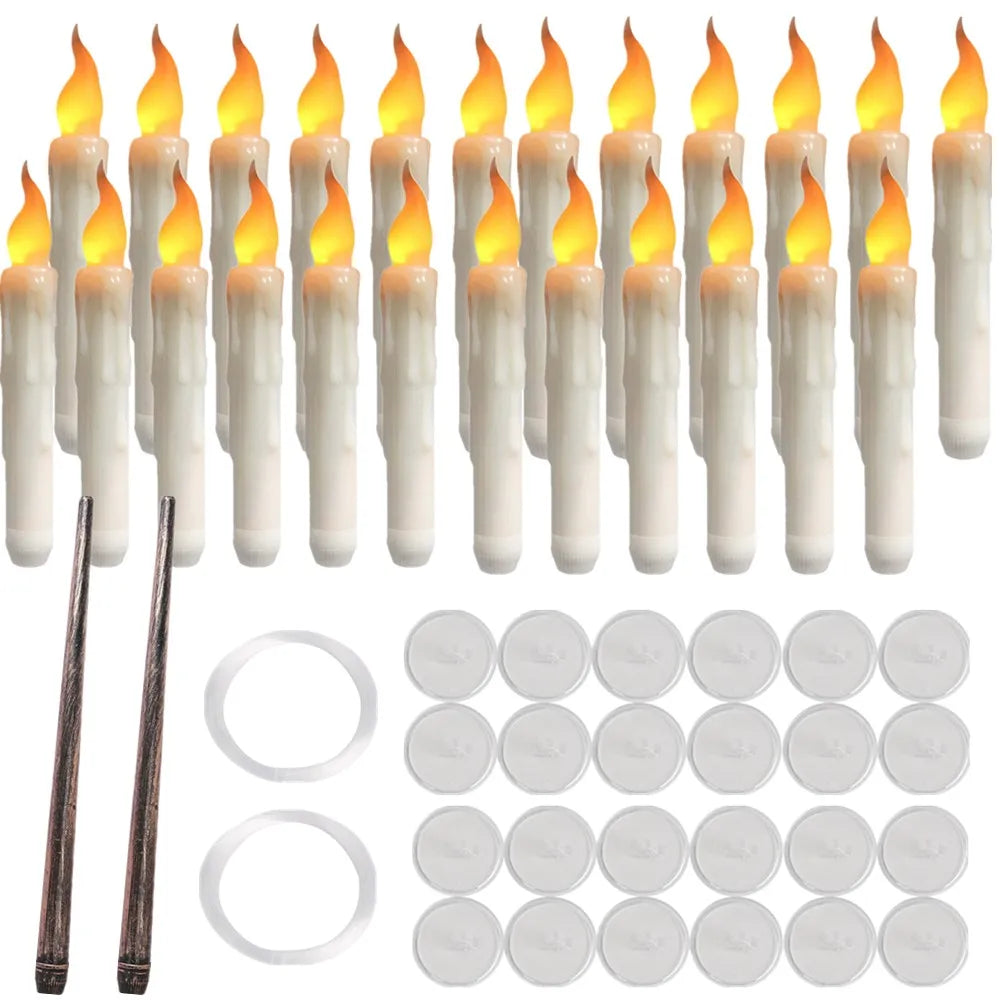 Floating Candles with Wand Magic Hanging Candles Flameless Flickering LED Taper Candle with Wand Remote Battery Window Candles Peaceful Pleasures Health and Wellness 24pcs set with wand