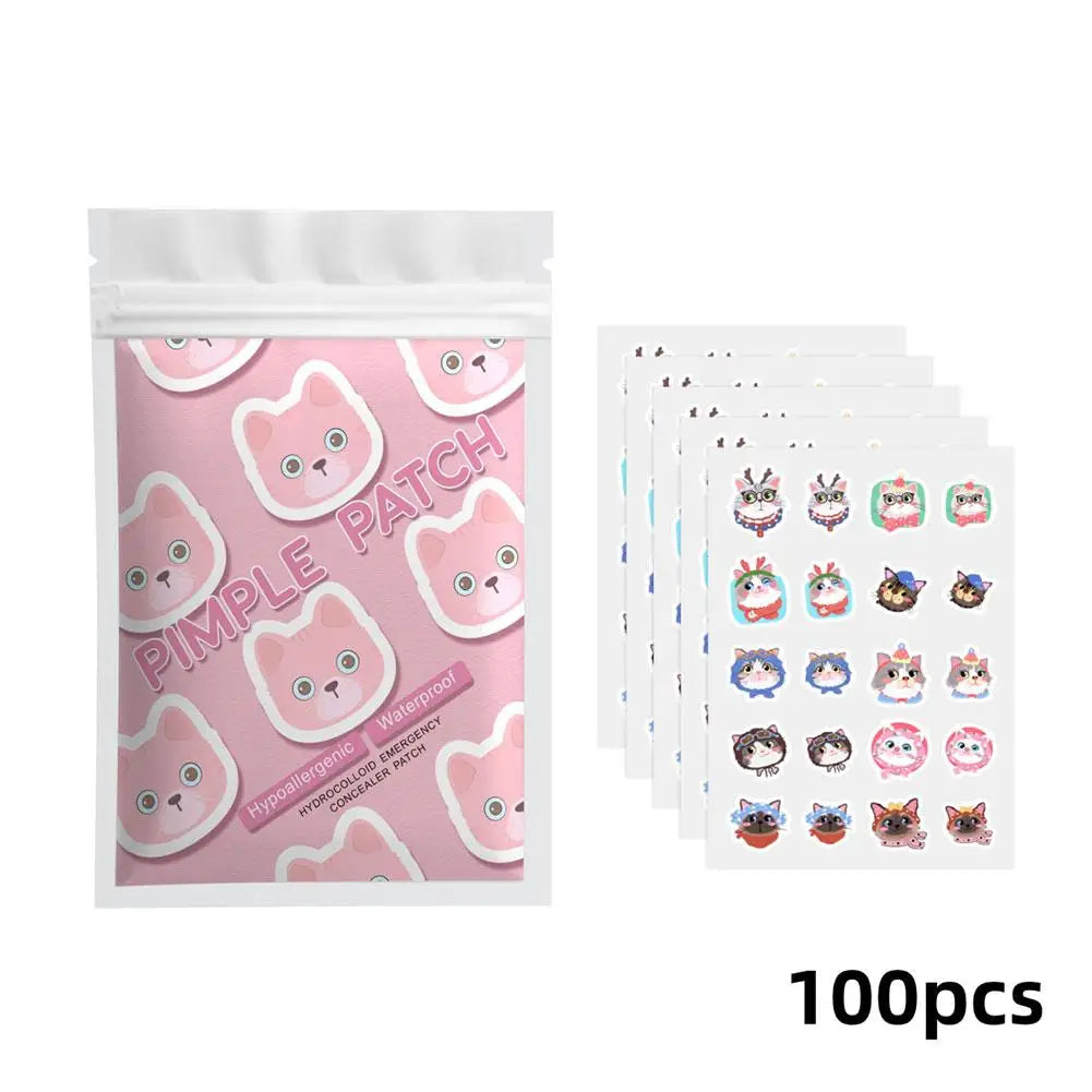 100pcs Cute Cat Pimple Patches Cartoon Acne Spot Covering Stickers Waterproof Breathable Skincare Stickers Invisible Makeup Tool Peaceful Pleasures Health and Wellness B