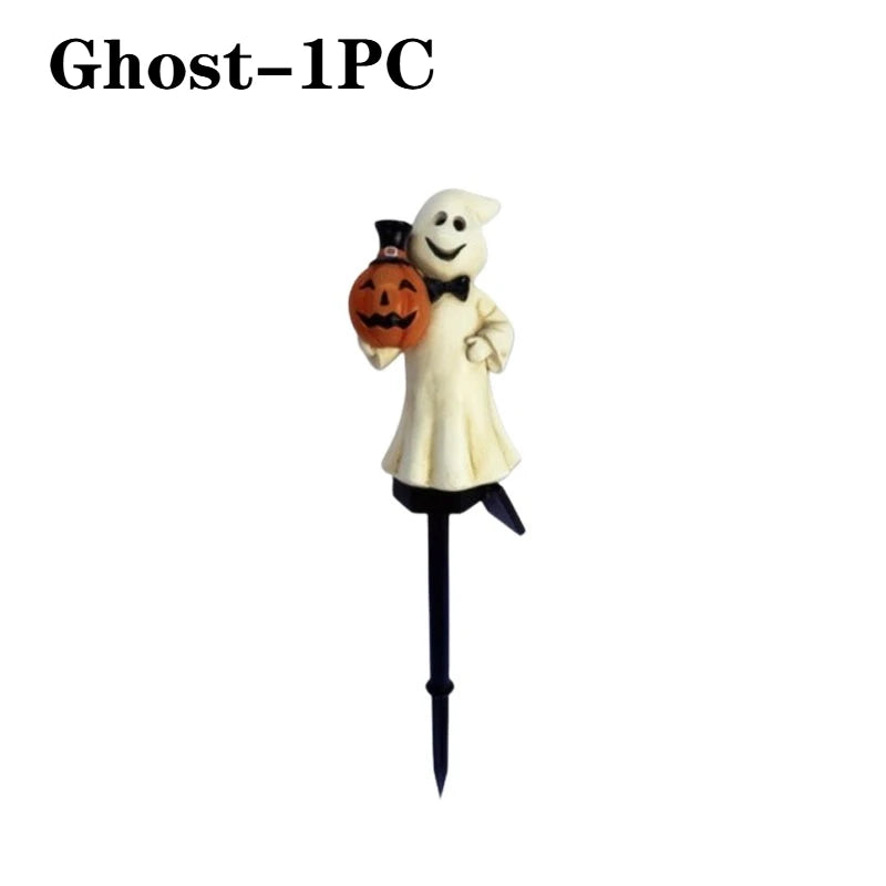 Solar Halloween Pumpkin Garden Stake Lights | Resin Yard Decor