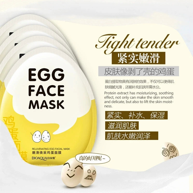 BIOAQUA Egg Facial Sheet Mask 10-Pack – Moisturizing & Oil Control