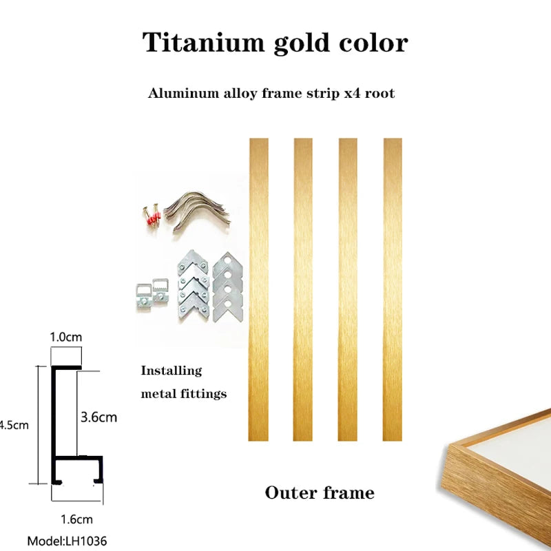 Aluminum Alloy Metal material Picture Frame Framework ，Modern ，DIY, Customizable Large Size,Used for Oil Paintings Wall Art Peaceful Pleasures Health and Wellness Titanium Gold 50x60cm China Mainland