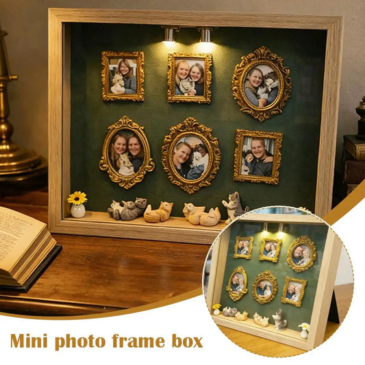 Wooden Mini Museum Photo Frame Box | Cat Lover Gift & Home Décor Photo Display Box Peaceful Pleasures Health and Wellness