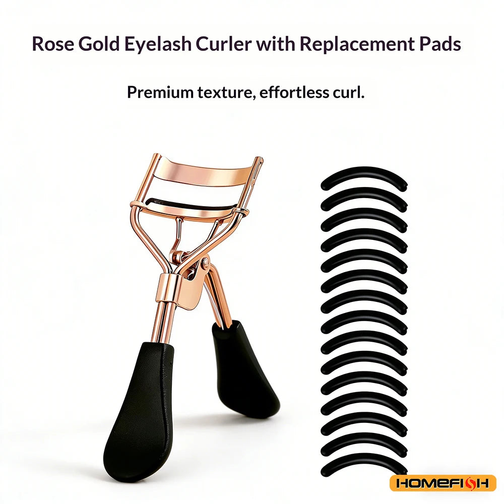 Professional Metal Eyelash Curler with 15 Silicone Pads
