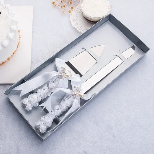 European Knife and Fork Set Gift Cake Knife and Spatula Diamond Bow Design Luxurious Wedding Souvenir Peaceful Pleasures Health and Wellness