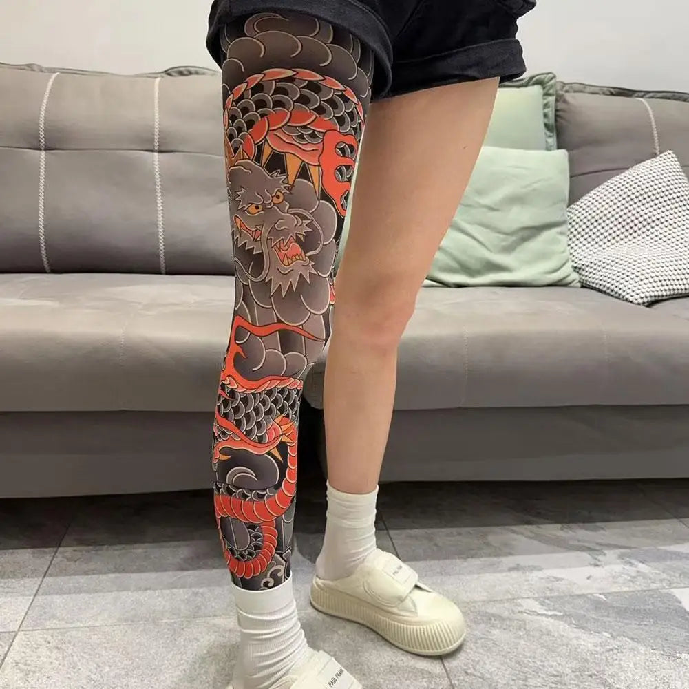 1PCS Tattoo-Inspired Fishnet Stockings for Fashion Peaceful Pleasures Health and Wellness A One Size