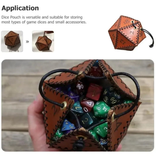 AD30 PU Leather Portable Drawstring Dice Bag D20 Polyhedral Dice Pouch for DND Dice Games Brown Peaceful Pleasures Health and Wellness