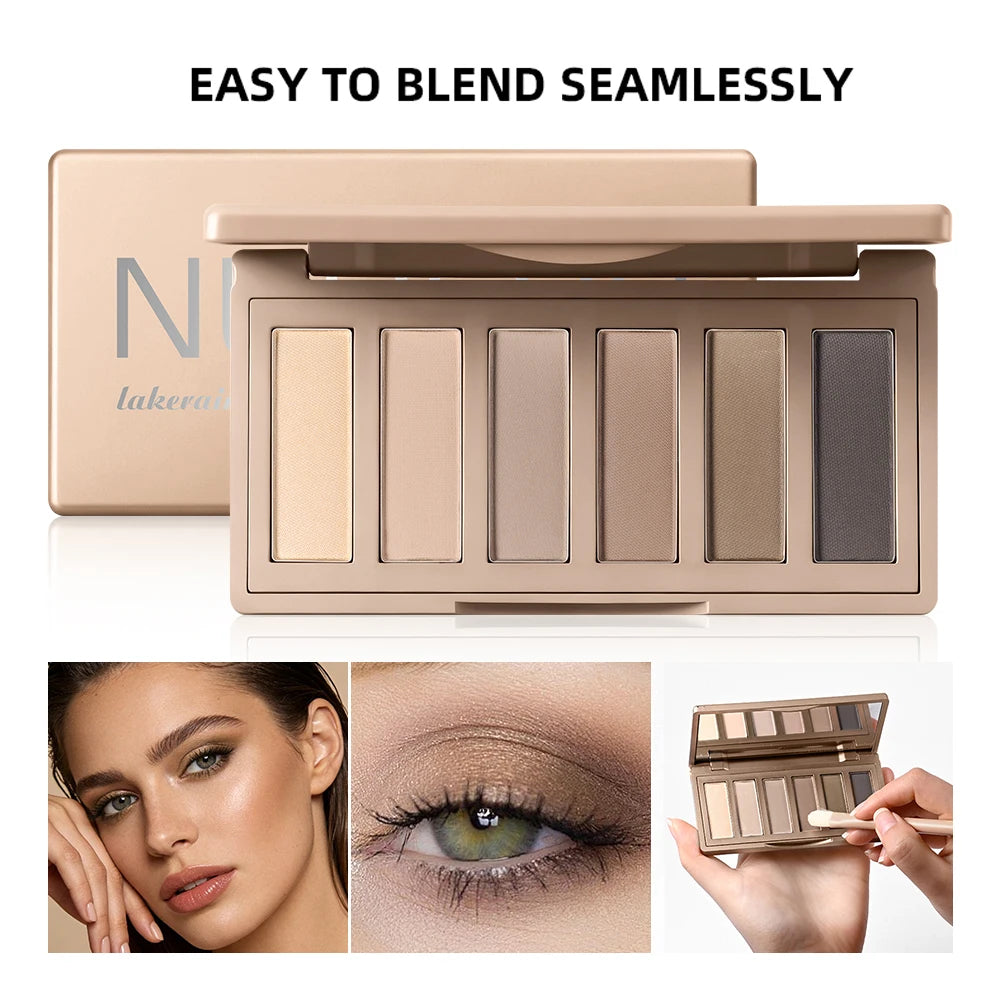 Lakerain 6 Color Eyeshadow Palette Matte Long-Lasting Waterproof Blendable Color High Pigment Nude Party Daily Stage Makeup Peaceful Pleasures Health and Wellness