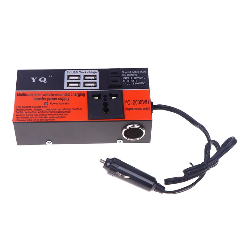 New Car Inverter Car Power Inverter 2000W DC 12V/24V To DC 110V/220V Converter Trip 4 USB Overload Protection Peaceful Pleasures Health and Wellness