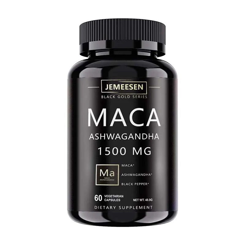 Organic Maca Root Powder Capsules 1500mg containing Maca Root Extract,Ashwagandha,Black Pepper, Supplements for Men Peaceful Pleasures Health and Wellness 1 bottle