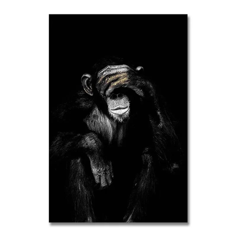 Animal Poster Large Size Posters Canvas Painting Wall Art Dark 3 Funny Monkey Posters and Prints for Living Room Home Decoration Peaceful Pleasures Health and Wellness A11 50x70cm Unframed