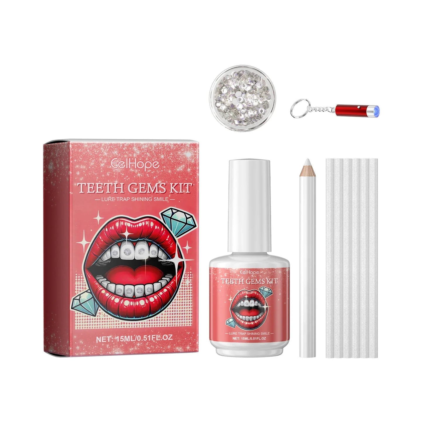DIY Teeth Gems Kit – 100 Dental Gems, UV Light & Adhesive
