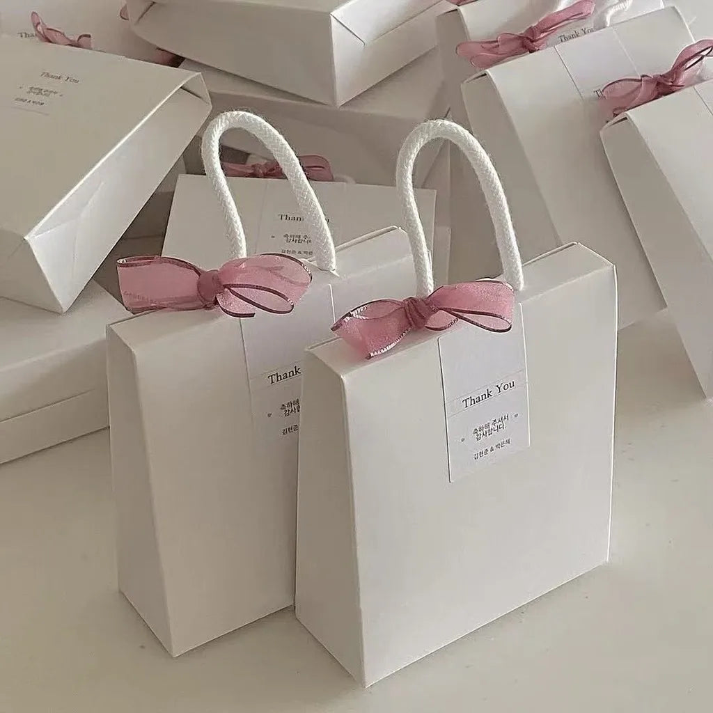 White Gift Box with Pink Ribbon & Thank You Label | 17×6×20cm