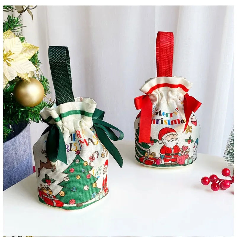 Christmas Small Canvas Bag Bouquet Pocket Tight Mouth Gift Packaging Bag Snowman Old Man Christmas Eve 2025 Companion Gift Peaceful Pleasures Health and Wellness