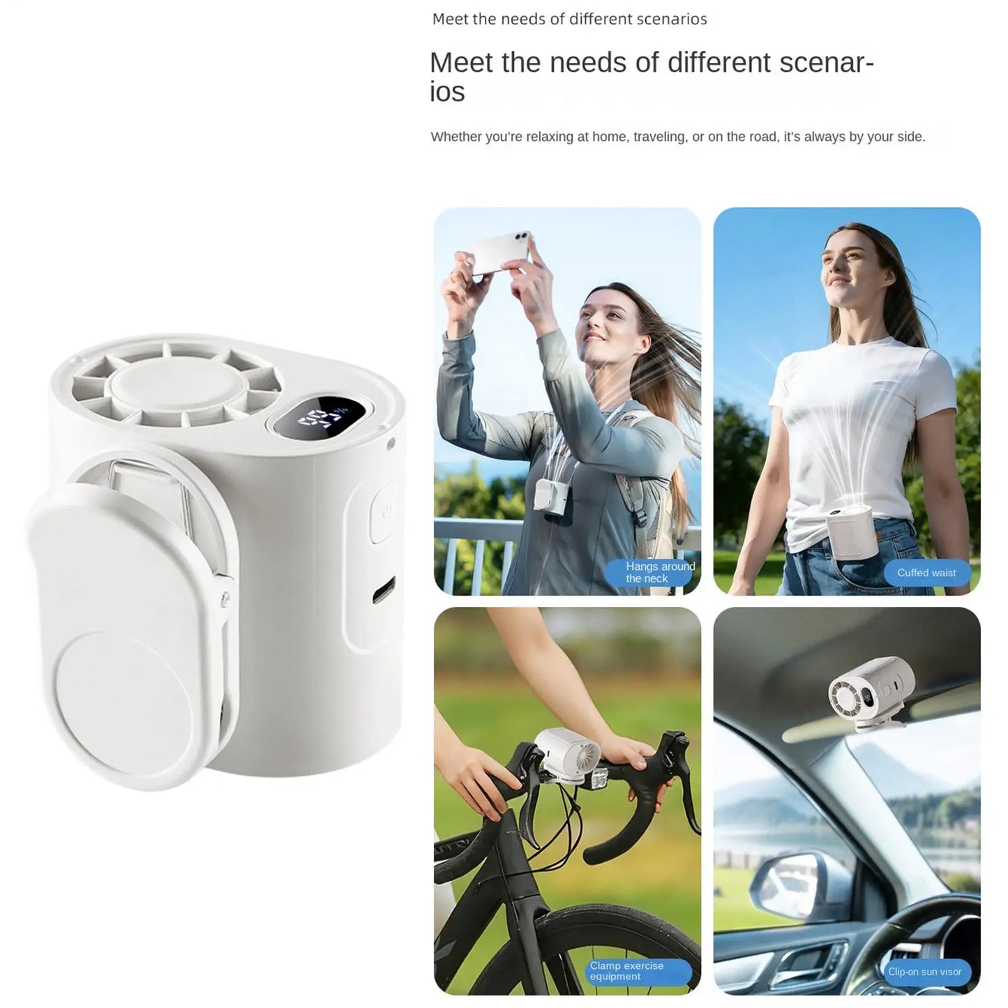 Clip On Fan 5 Speeds 360 Degree Rotatable USB Cooling Device Personal Neck Fan Clip On For Camping Outdoor Beach Festival Sports Peaceful Pleasures Health and Wellness