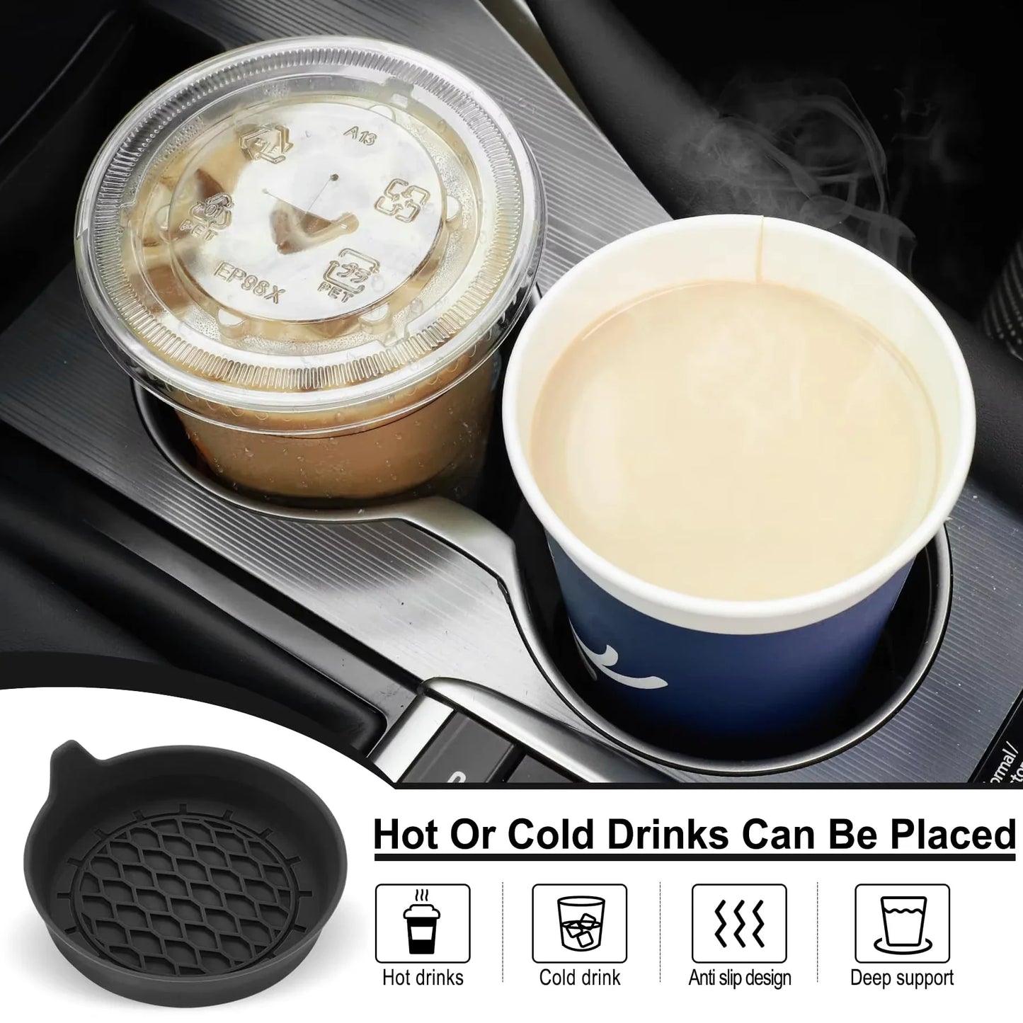 Silicone Car Cup Holder Insert Coasters – Non-Slip Set of 2/4