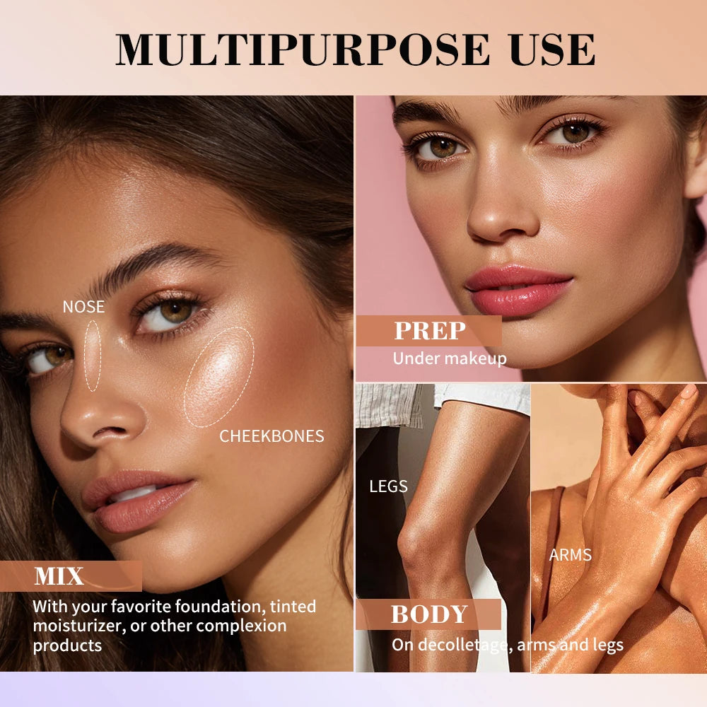 Highlight Foundation Glowy Super Gel Lightweight Dewy Multipurpose Llluminator Primer Moisturizing Nourish Non-Sticky Primer Peaceful Pleasures Health and Wellness