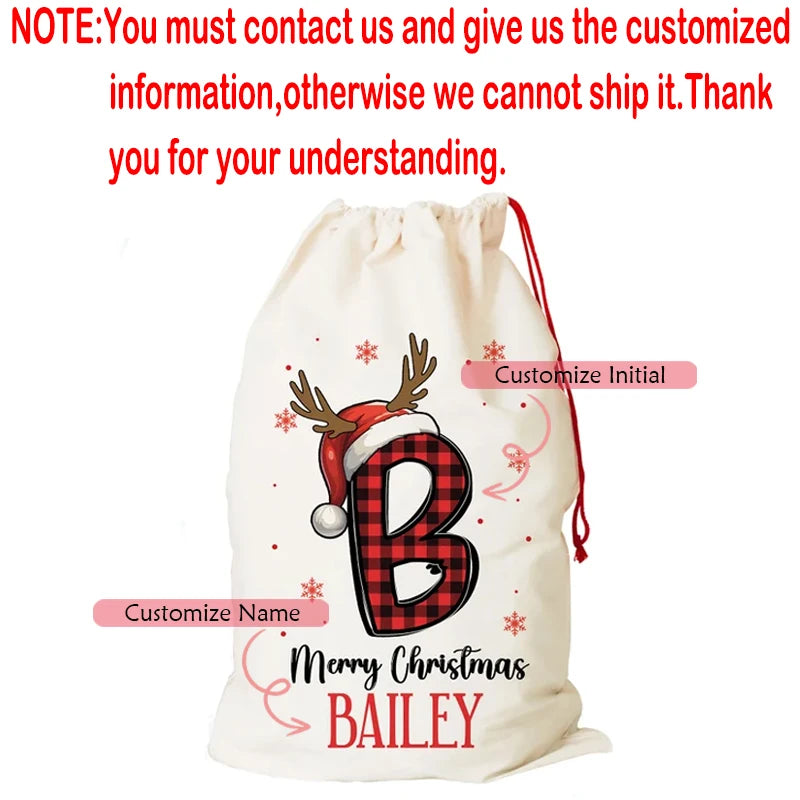 Personalised Christmas Santa Sack Drawstring Gift Bag for Kids