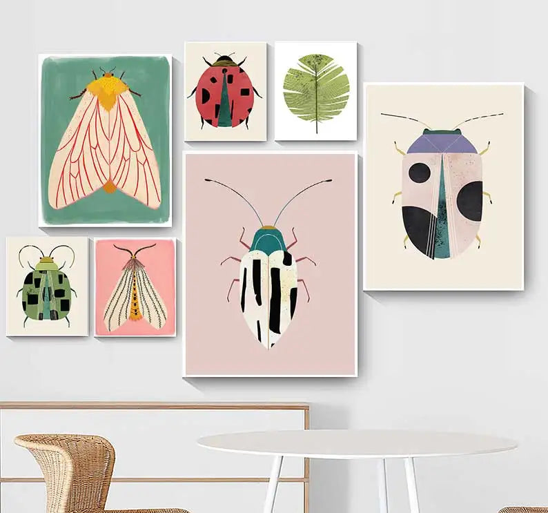 Butterfly Wall Art Ladybug Tiger Moth Beetle Feather Canvas Painting Nordic Poster Printing Wall Picture Bedroom Decoration Peaceful Pleasures Health and Wellness