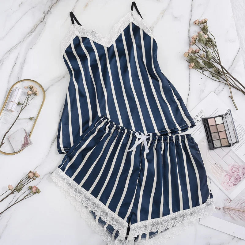 Women's Striped Knit Camisole Set | European Style Voile